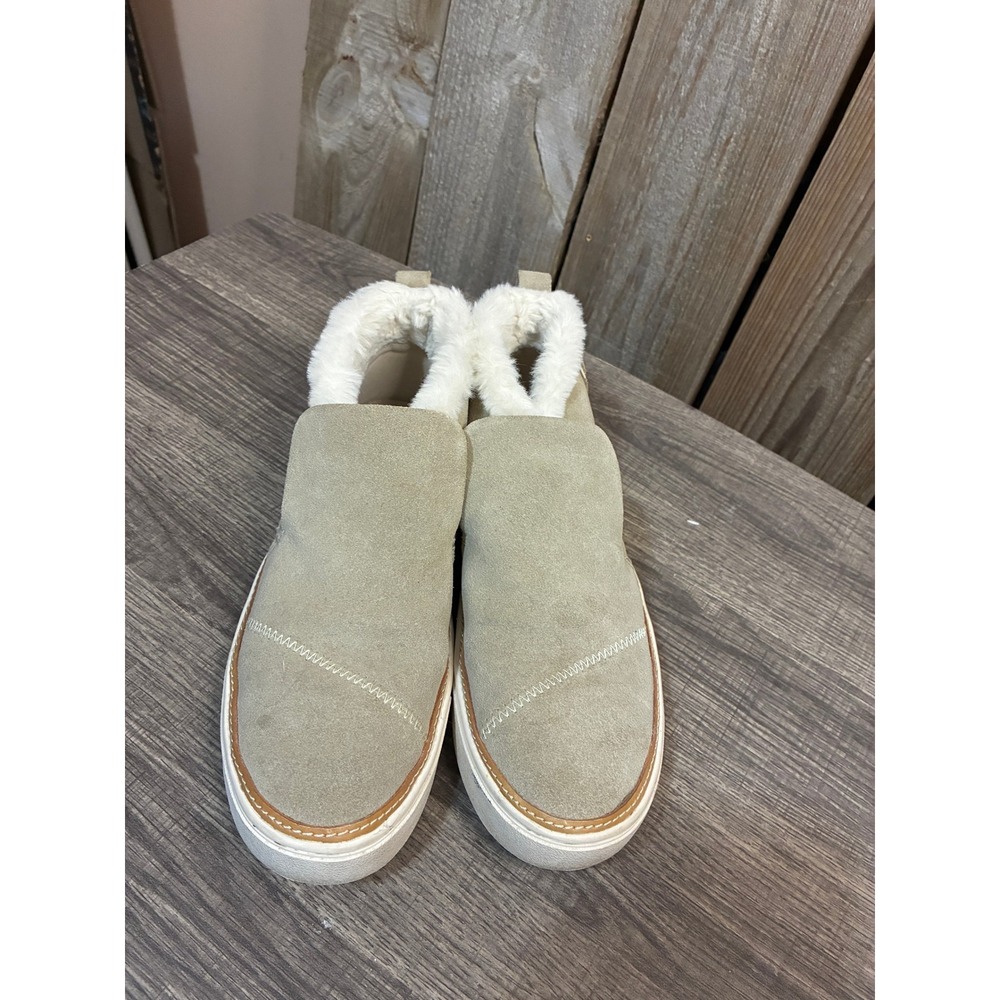 TOMS Jutti Neat Taupe Suede Faux Fur Lined Slip On Sneaker Booties Womens 6